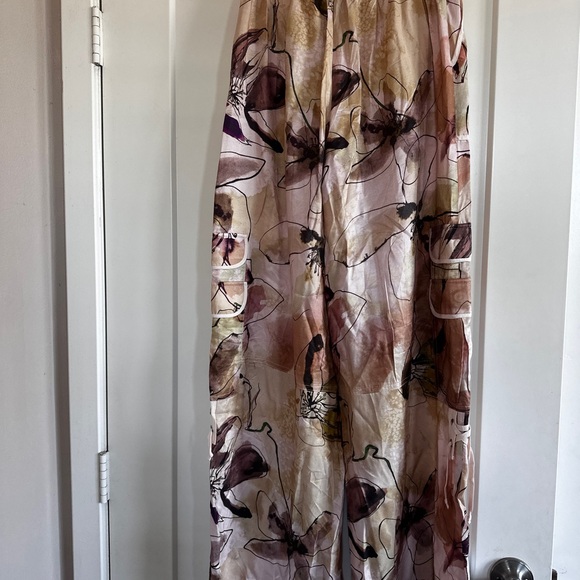 Anthropologie Floral Wide-Leg Pants in Cream and Brown - Picture 6 of 6
